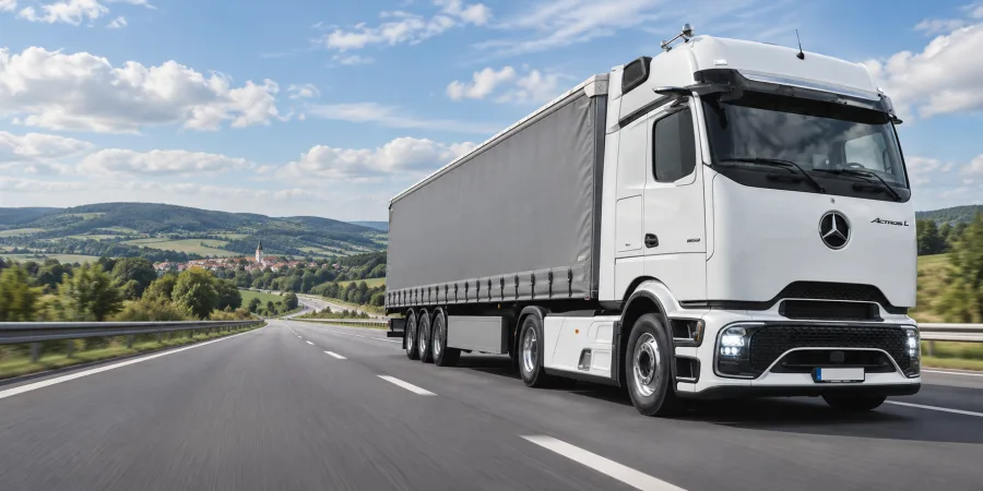 Bílý Mercedes-Benz Actros L ProCabin se šedým návěsem na dálnici